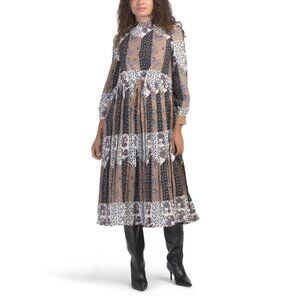 NANCY YANG multi Tie Waist Midi Dress